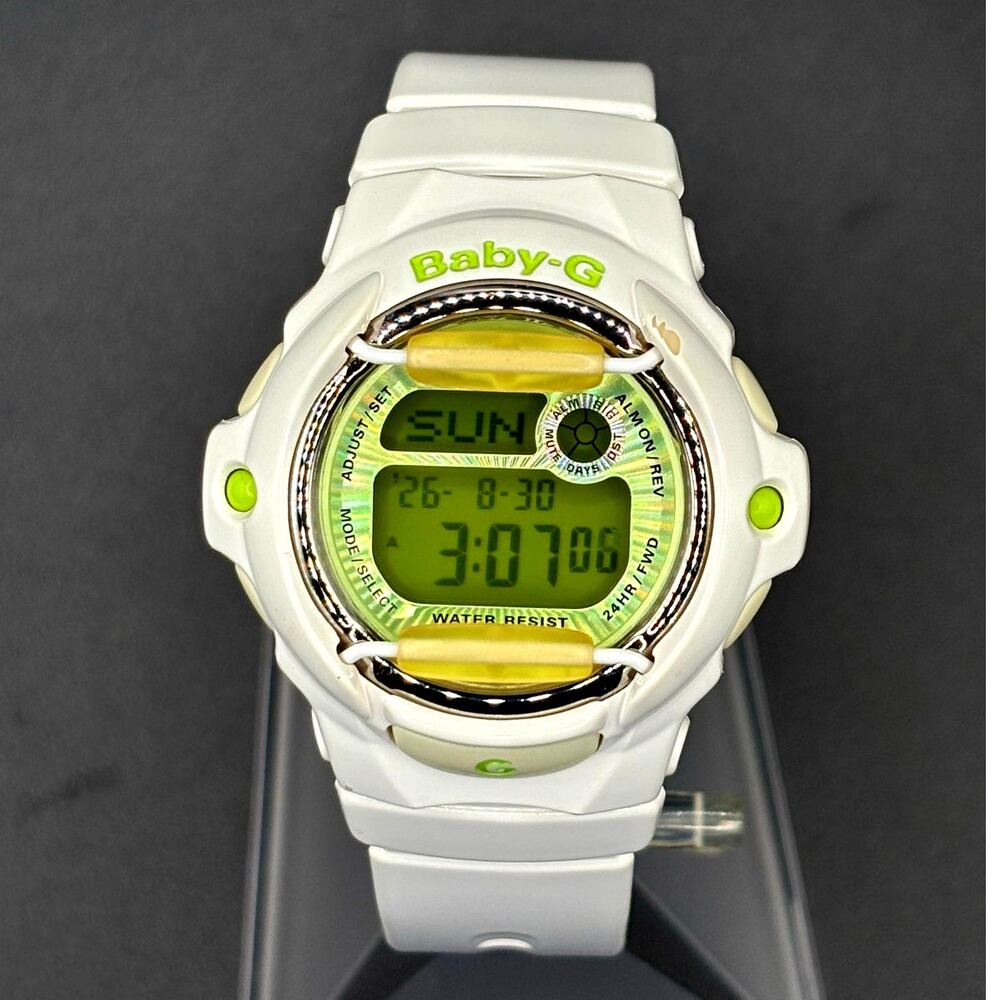 Casio Baby-G BG-169R-7C White Green Digital 200M Data Bank Watch